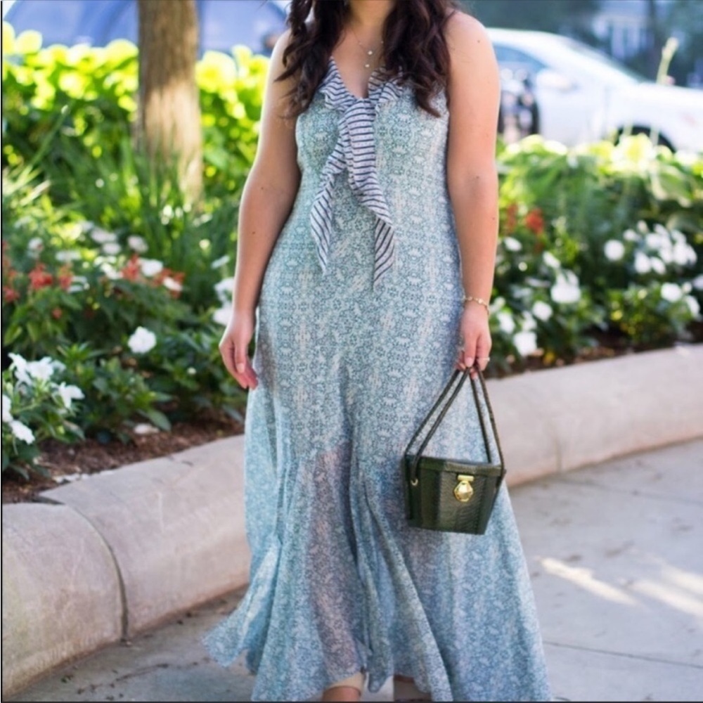 CAbi Green and Blue Sleeveless Maxi Sundress